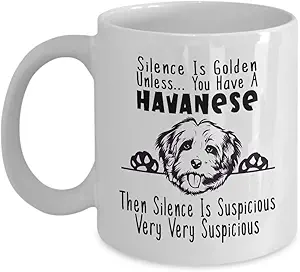 Red Dots Silence is Golden Havanese Dog Pet Animal Lover Mom Dad White 11oz Ceramic Coffee Mugs Gifts Puppy Parent Sister Aunt Grandma Christmas Birthday Mother's Day Awesome for Her Funny Daughter