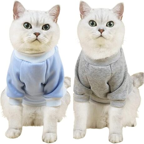 2Pc Pet Cat Sweaters for Cats Hairless Cat Cotton Shirts for Cats Pet Clothes Pullover Kitten Sports Fan Pet T-Shirts with Sleeves Cats & Small Dogs Apparel (Blue & Grey, Small)