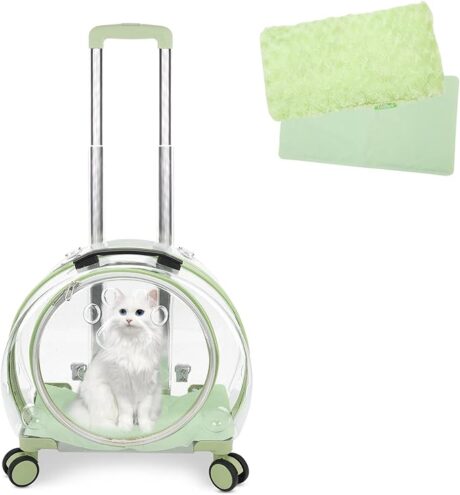 Transparent & Fully Breathable Hard cat Carrier with Rolling Wheels for Dogs, Cats, or Bunnies, Multiple Carrying Options, Perfect for Traveling/Taking a Walk