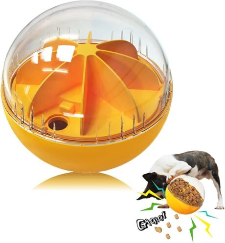 Dog Toys Balls,Interactive Dog Toys,Dog Puzzle Treat Dispensing Dog Toys Balls,Puzzle Feeder Funny Squeaky Giggle Balls for Puppy Large Dogs,Funny Christmas Dog Gifts 5.6''-Orange,(level-1)