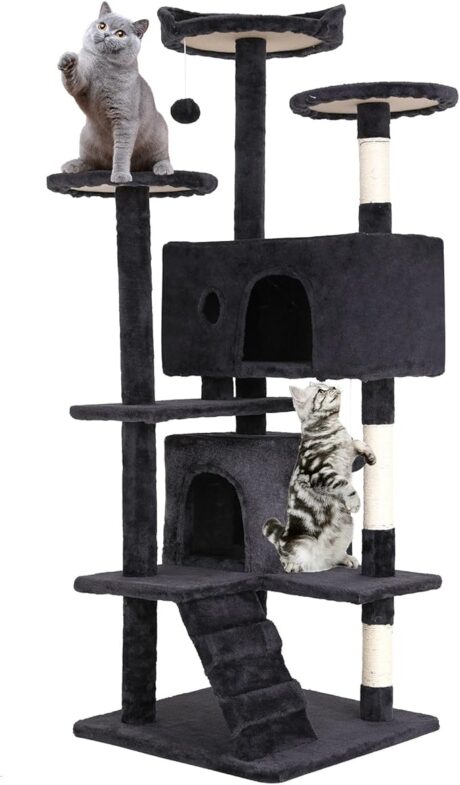 BestPet 54in Cat Tree Tower for Indoor Cats,Multi-Level Cat Furniture Activity Center with Cat Scratching Posts Stand House Cat Condo with Funny Toys for Kittens Pet Play House (54in, Grey)
