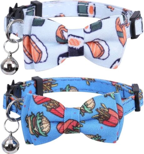 Cat Collar Breakaway Kitten Collar with Cute Bow Tie and Strawberry Pattern Comfortable for Kitty and Some Puppies (S)