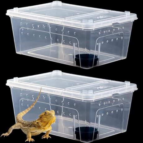 Hamiledyi 2PCS Reptile Feeding Box Snake Breeding Box Transparent Animal Habitat Cage Portable Plastic Turtle Transport Container for Bearded Dragon Lizard Spider Frog Scorpion Gecko 12.6 x 8.6 x 5.9