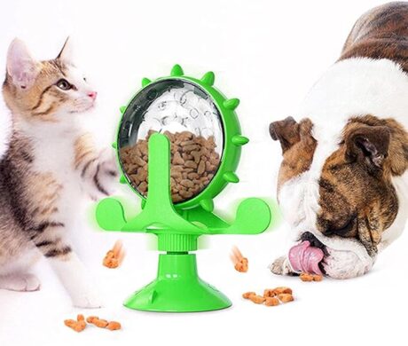 Interactive Cat Treat Leaking Toy for Small Dogs Original Slow Feeder Funny Dog Wheel Pet Products Accessories, Cat Treat Dispenser Toy Interactive Puzzle (Green)
