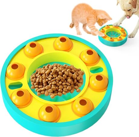 Dog Puzzle Toys Slow Feeder Bowl 2 in 1,Pet Push Slow Food Bowl,Smart Food Dispenser,Puzzle Games, Interactive IQ Mental Training for Pet,Funny Feeding for Dogs,Cats,Non-Slip Blue