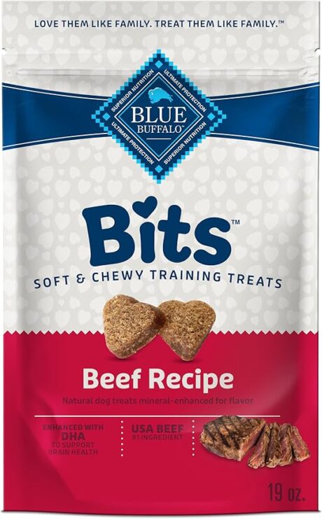 Blue Buffalo Bits Soft Dog Treats for Training, Made With Natural Ingredients & Enhanced with DHA, Beef Recipe, 19-oz Bag