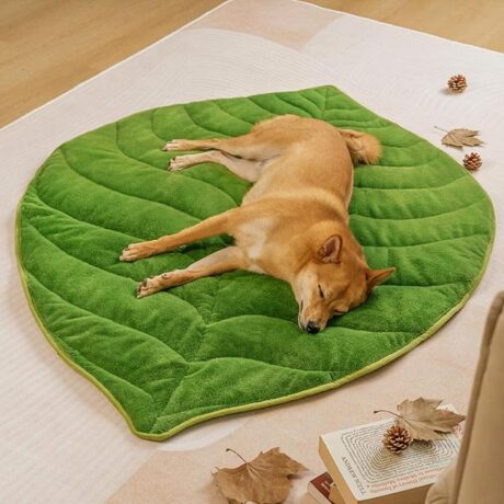 Washable Dog Mat Bed, Dog Bed Mat, Dog Kennel Pad Anti-Slip, Plush Leaf-Shaped Dog Sleeping Pad, 42 x 56 Inch, Elm Green