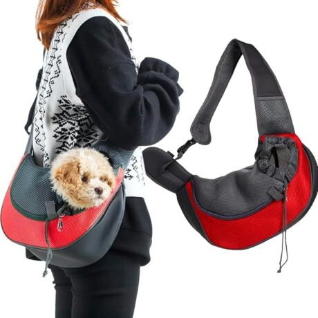 Pet Dog Sling Carrier Puppy Pet Slings Bag for Small Dogs Cats Satchel Carriers Breathable Mesh Hand Free with Adjustable Strap Doggie Crossbody for Outdoor Travel (Red, Small <5 lbs)
