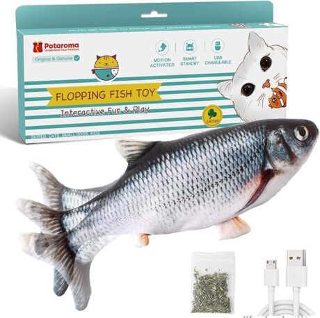 Potaroma Cat Toys Flopping Fish with SilverVine and Catnip, Moving Cat Kicker, Floppy Wiggle Fish for Small Dogs, Interactive Motion Kitten Exercise Toys, Mice Animal Toys 10.5"