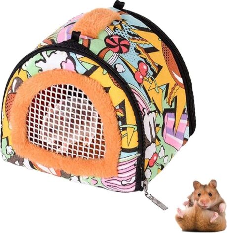 Hamiledyi Carrier Hamster Carrier Bag Small Animal Outgoing Travel Pouch Pet Backpack Carrying Bag with Zipper and Strap Breathable and Safe Suitable for Hedgehogs Hamsters Chinchillas