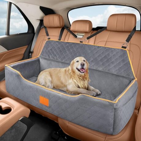 Dog Car Seat for Large/Medium Dog, Comfortable Dog Car Bed Pet Booster for Back Seat, Fully Detachable & Washable Dog Travel Seat with Thick Cushion (Gray)