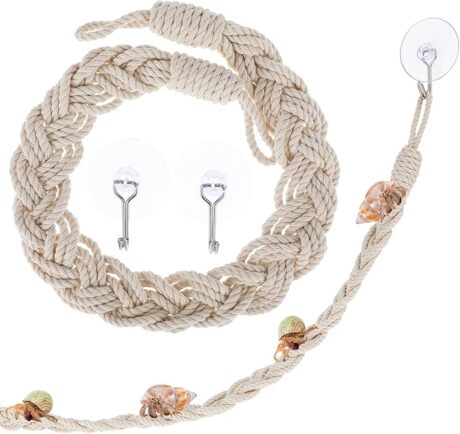 2Pcs Climbing Toys for Reptiles, 23.6" Hermit Crab Accessories Hanging Hermit Crab Rope Ladder Reptile Vines Toys with Hooks Reptile Tank Terrarium Accessories for Hermit Crab Lizards Geckos Snakes
