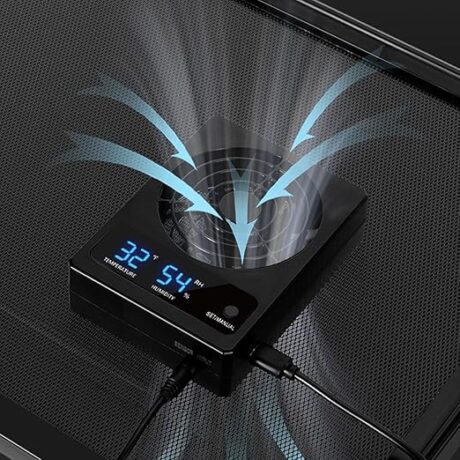Reptile Terrarium Thermometer Hygrometer with Dehumidifier Ventilation Fan for Pet Rearing Box Reptile Tank LED Digital Reptile Thermometer and Humidity Gauge for Snake Bearded Dragon Gecko