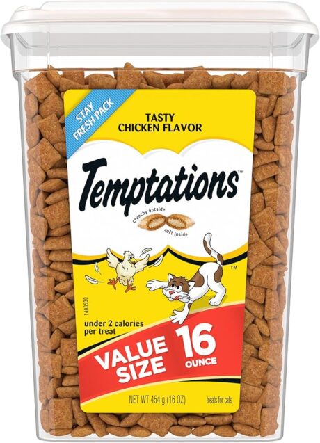 TEMPTATIONS Classic Crunchy and Soft Cat Treats Tasty Chicken Flavor, 16 Ounce (Pack of 1)