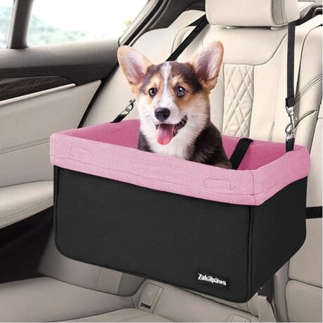 Car Travel Dog Booster Seats, Portable and Breathable Pet Seats Dog Carrier with Seat Belt, Travel Safety Lookout Dog Booster Seat 16-in