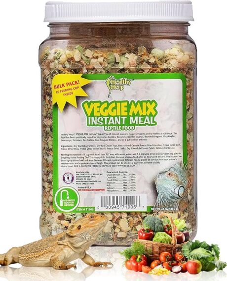 Veggie Mix Instant Meal for Reptiles - Nutritious Bearded Dragon Accessories, Bearded Dragon Food - Made in USA - Quick Prep, Ideal for Box Turtles, Lizards, Tortoises - 7.5 oz (212g)
