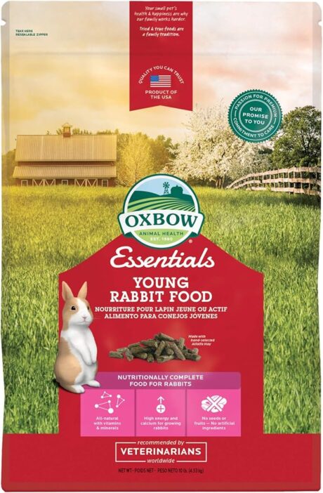 Oxbow Essentials Young Rabbit Food - All Natural Rabbit Pellets- High Energy & Calcium for Young Rabbits- Made in the USA - All Natural Vitamins & Minerals- Veterinarian Recommended- 10 lb.