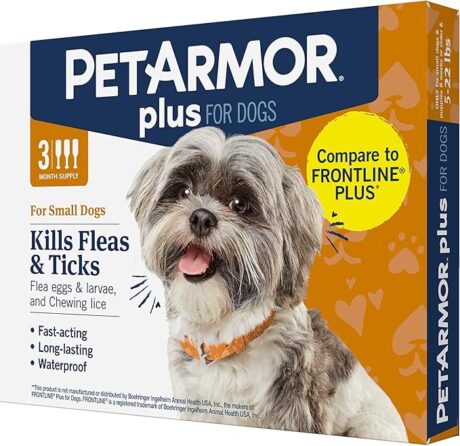 PetArmor Plus Flea and Tick Prevention for Dogs, Dog Flea and Tick Treatment, 3 Doses, Waterproof Topical, Fast Acting, Small Dogs (5-22 lbs)