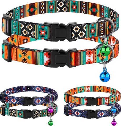 2 Pack/Set Cat Collar Breakaway with Cute Bow Tie and Bell for Kitty Adjustable Safety