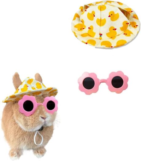 Cute Summer Yellow Duck Hat & Sunglasses for Pet Bunny Small Animal Clothing Costume Oufit Accessories for Rabbit Guinea Pig Kitty Puppy Chinchilla Ferrets