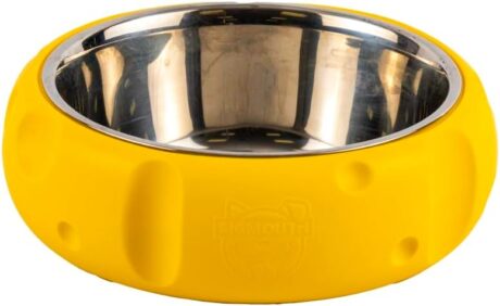 BigMouth Deluxe Stainless Steel Pet Bowl - Fun Cheese Wheel Shaped Bowl Holder with Removable Dishwasher-Safe Stainless Steel Bowl