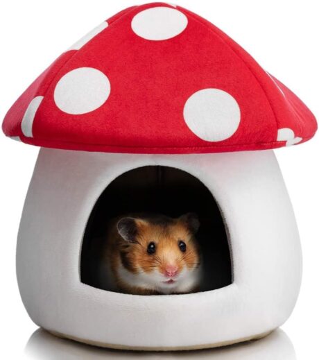 Hollypet Warm Small Pet Animals Bed Dutch Pig Hamster Nest Hedgehog Rat Chinchilla Guinea Habitat Mini House, Red Mushroom