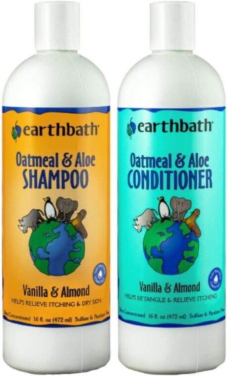 earthbath, Oatmeal & Aloe Dog Shampoo and Conditioner - Oatmeal Shampoo for Dogs, Itchy, Dry Skin Relief, Dog Wash, Made in USA, Dog Conditioner, Pet Shampoos - Vanilla & Almond, 16 Oz (1 Set)
