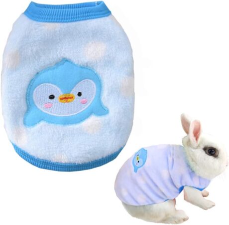 ANIAC Bunny Clothes for Rabbits Warm Kitten Vest Fleece XXXS Dog Shirt Cozy T-Shirt for Bunny Guinea Pig Ferret Puppy Mini Dog and Small Animals (XS, Blue Penguin)