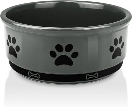 KPWACD Ceramic Pet Bowl for Dogs and Cats, Weighted Non-Slip Dog Bowls Food and Water Dish, Durable Pets Feeding Bowls Suitable for Small, Medium, and Large Dogs, Grey, 36 Oz