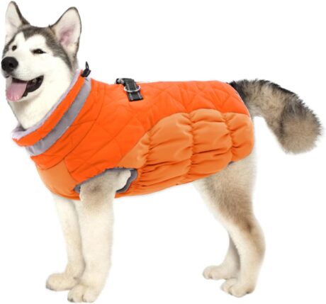 Lelepet Warm Dog Winter Coat Dog Coat Dog Cold Weather Coats Windproof Reflective Turtleneck Fleece Dog Jacket with Harness Thick Dog Fleece Vest XLarge Dog Coat, Dog Coats for Small Medium Large Dogs