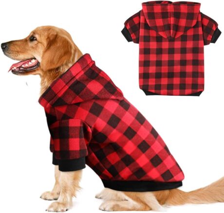 Plaid Dog Hoodie Sweatshirt Sweater for Extra Large Dogs Cat Puppy Clothes Coat Warm and Soft(XL)