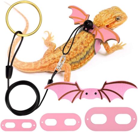 3 Size Pack Bearded Dragon Leashes and Harnesses, Bearded Dragon Harness, Soft Leather Detachable Adjustable Reptile Lizard Wing Leash