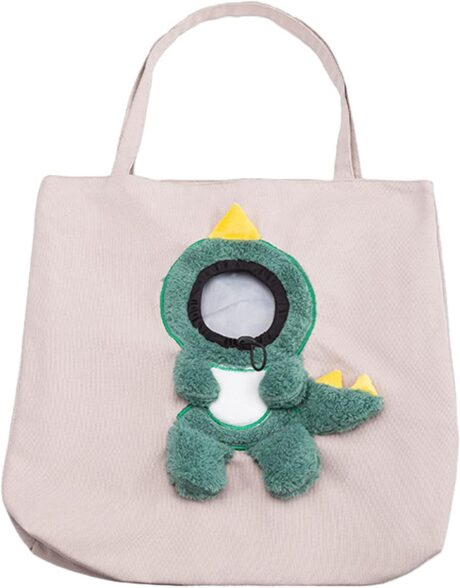 Pet Canvas Shoulder Carrying Bag, Cute Dinosaur Shaped Cat Carrier, L Size Portable Kitten & Puppy Tote, Comfort Carriers for Small Dogs, Cats, and Pets, Handbag for Outdoor, Shopping, and Camping