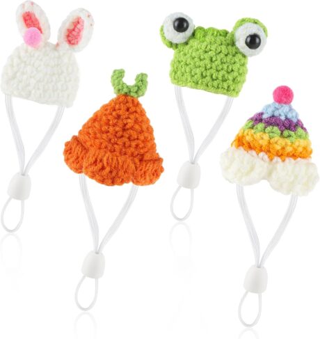 Thinp 4 Pcs Hamster Hats,Hamster Clothes Knitted Hats for Small Animals Cute Tiny Hamster Hat with Adjustable Strap Snake Hat Hamster Birthday Hat Cute Rainbow Bunny Carrot Tiny Hats for Guinea Pig