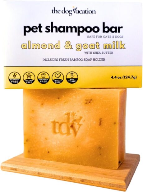 Organic and Natural Pet Shampoo Bar, Dog Shampoo, for Cats, for Puppies, Fragrance Free, Eco-Friendly, Gentle, Extra Moisturizing for Shiny Coat - Almond and Goat Milk 4.4 Oz