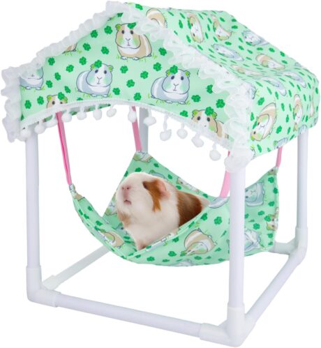 Waterproof Guinea Pig Hammock with Stand,Cute Guinea Pig Printed Hammock for Guinea Pigs Bunny Ferret Hamster Hiding Sleeping Activities Bite-Proof Soft and Easy to Clean