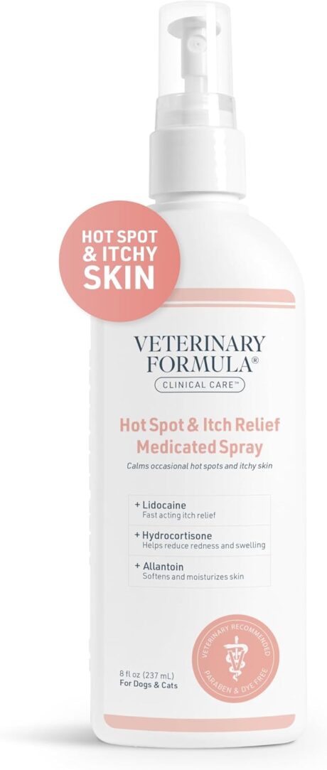 Veterinary Formula Clinical Care Hot Spot & Itch Relief Medicated Spray, 8oz – Easy to Use Spray for Dogs & Cats – Helps Alleviate Sensitive Skin, Scratching, and Licking of Coat