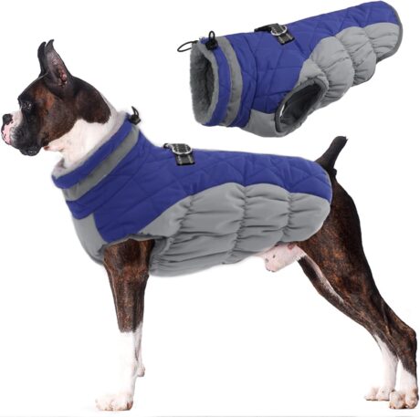 Lelepet Warm Dog Winter Coat Dog Coat Dog Jacket with Harness Reflective Dog Cold Weather Coats Windproof Waterproof Turtleneck Dog Fleece Jacket with Zipper Dog Coats for Small Medium Large Dogs