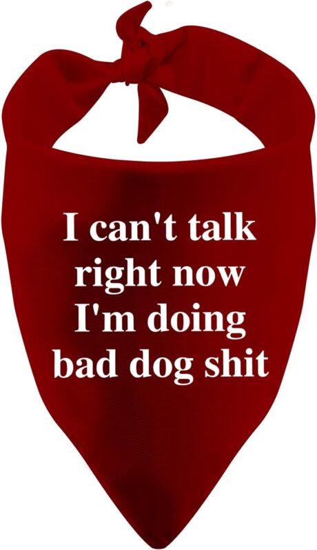 1 Piece Can't Talk Right Now I'm Doing Bad Dog Shit Over The Collar Dog Bandana Funny Dog Bandana (Bad Dog Shit red)