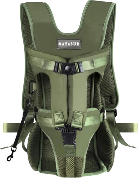 MAYASUR Pet Front Dog Carrier Backpacks, Adjustable Dog Backpack Carrier, Legs Out Easy-fit Dog Chest Carrier for Small to X Large Dogs, Dog Front Carrier for Hiking, Cycling (Army Green, Large)