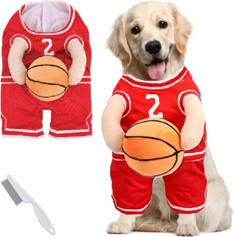 Dog Basketball Costume, Dog Basketball Costume with Ball, Basketball Dog Costume, Basketball Costume for Dogs, Dog Basketball Player Costume, Basketball Dog Halloween Costume (Red, Large)