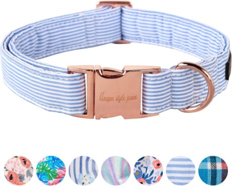Unique style paws Dog Collar Metal Buckle Blue Stripe Collar Gift Durable Cute Collar for Small Medium Large Boys Girls Dogs