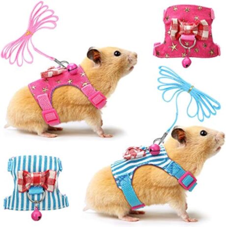 SATINIOR 2 Pieces Small Hamster Harness and Leash Set, Guinea Pig Clothes with Bowknot Bell and Bell Decor, No Pulling Comfort Padded Vest Striped for Guinea Pig Hamster Ferret Rats