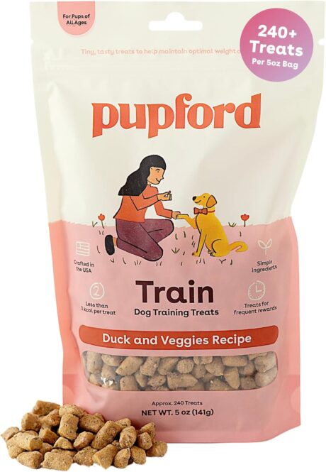 Pupford Freeze Dried Training Treats for Dogs & Puppies, 240+ Four Ingredient Bites (Duck & Veggies, 5 oz)