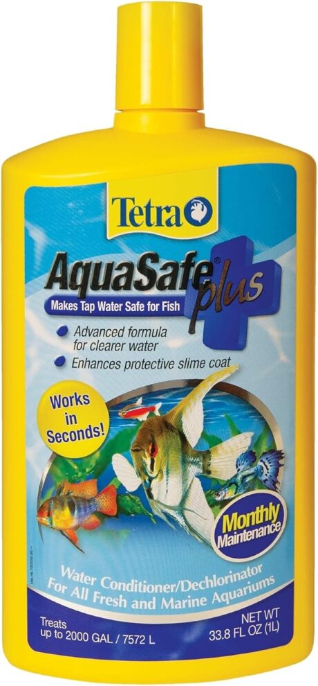 Tetra Fish Tank Water Conditioner and Dechlorinator, Aquasafe Plus, Fresh Water and Marine Aquariums 33.8-Ounce