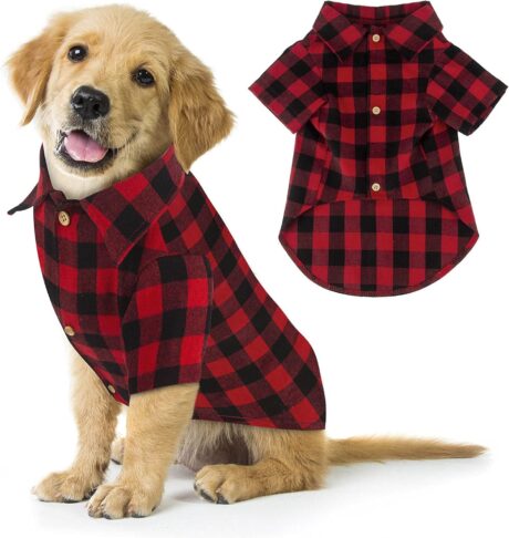 Plaid Dog Shirt Red Buffalo Dog Outfit Soft Casual Dog Clothes for Small Medium Large Dogs Puppy Cats Halloween Thanksgiving Christmas Costumes(S)