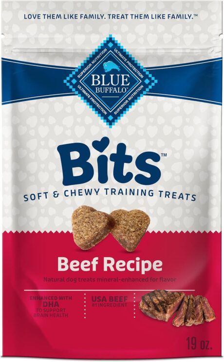 Blue Buffalo Bits Soft Dog Treats for Training, Made With Natural Ingredients & Enhanced with DHA, Beef Recipe, 19-oz Bag