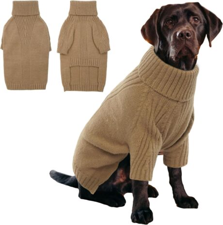 IECOii XXXL Dog Sweater,Christmas Dog Sweaters for Extra Large Dogs Girl Boy,Turtleneck Knitted Knitwear for Pet Dogs Wearing On Holiday Thanksgiving,Pullover Easy On Doggie Sweatshirt (Camel,XXXL)