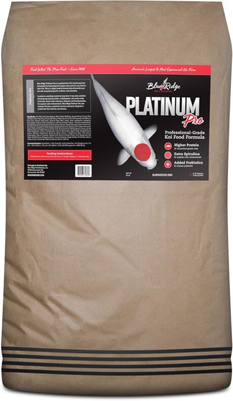 Blue Ridge Koi Fish Food 50lb - Koi Food 3/16” Platinum Pro Formula Goldfish Food, Premium Fish Food for Ponds, Floating Pond Pellets Fish Food