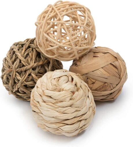 Niteangel Natural Chew Activity Toys Fun Safe Hay Grass Pet Balls for Chinchilla Guinea Pig Rats Rabbits Hamster Gerbil Degu Bunny and Other Small Animals